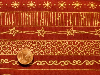 Tissu patchwork Noel bordeaux et or