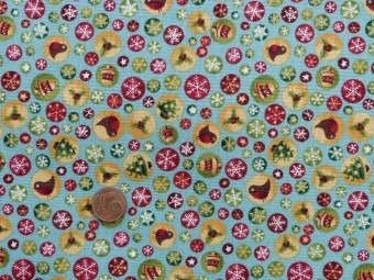 Tissu patchwork Noel bleu, rouge, jaune et vert