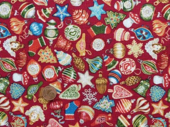 Tissu patchwork Noel rouge, vert, bleu et or Tissu patchwork Noel rouge, vert, bleu et or