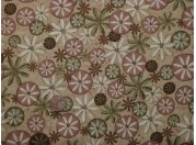 Tissu patchwork beige à fleurs roses et vertes 