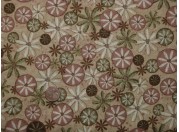 Tissu patchwork beige à fleurs roses et vertes 