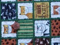 Tissu patchwork marron, vert, beige et gris